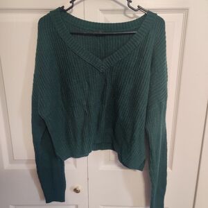 Wild Fable Women's L Dark Hunter Green Sweater Emerald Dolman Cable Knit Crop